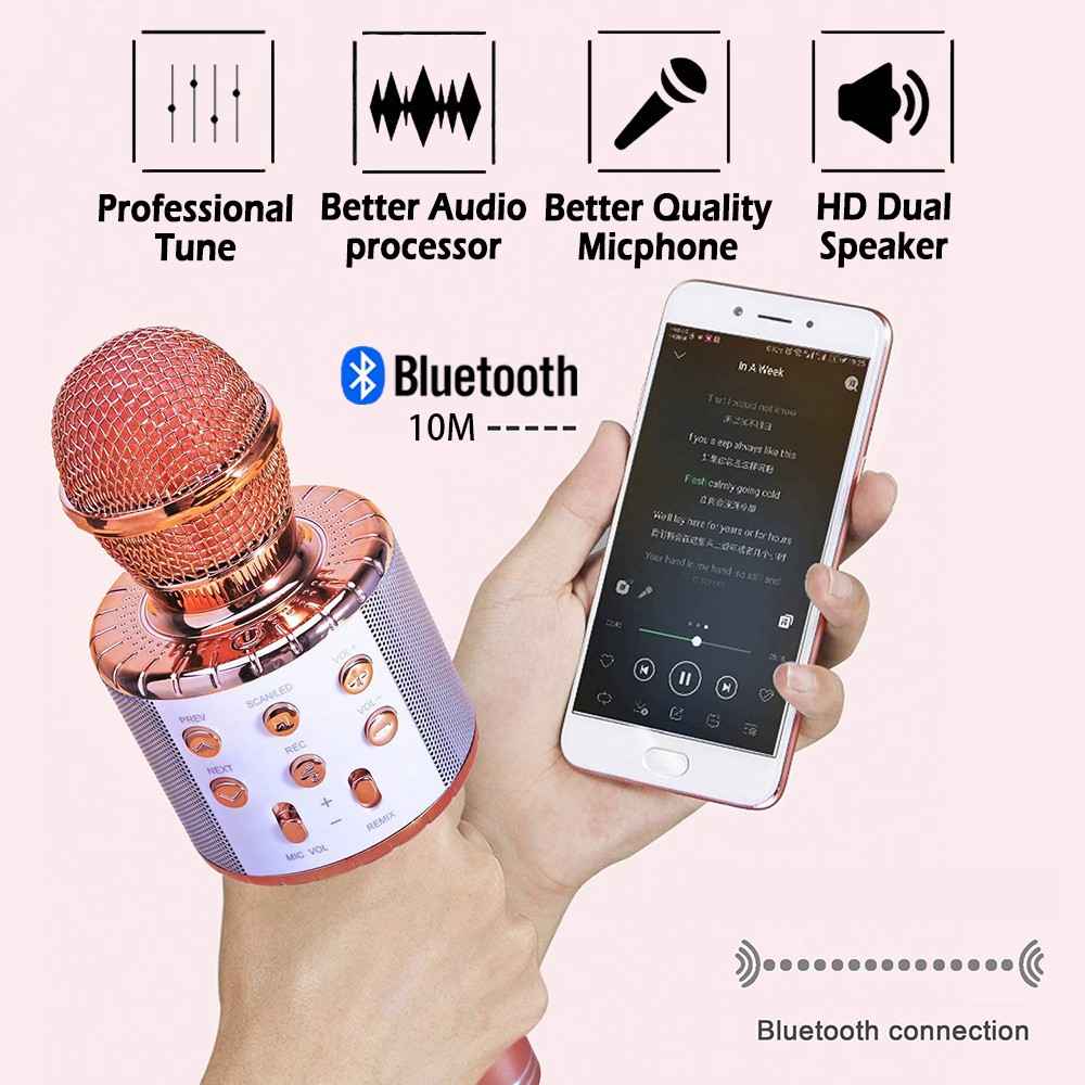 ﹍℡☊Còn hàng Micrô Karaoke Bluetooth không dây Loa chuyên nghiệp Máy nghe nhạc Microfone cầm tay hát ghi âm Mic