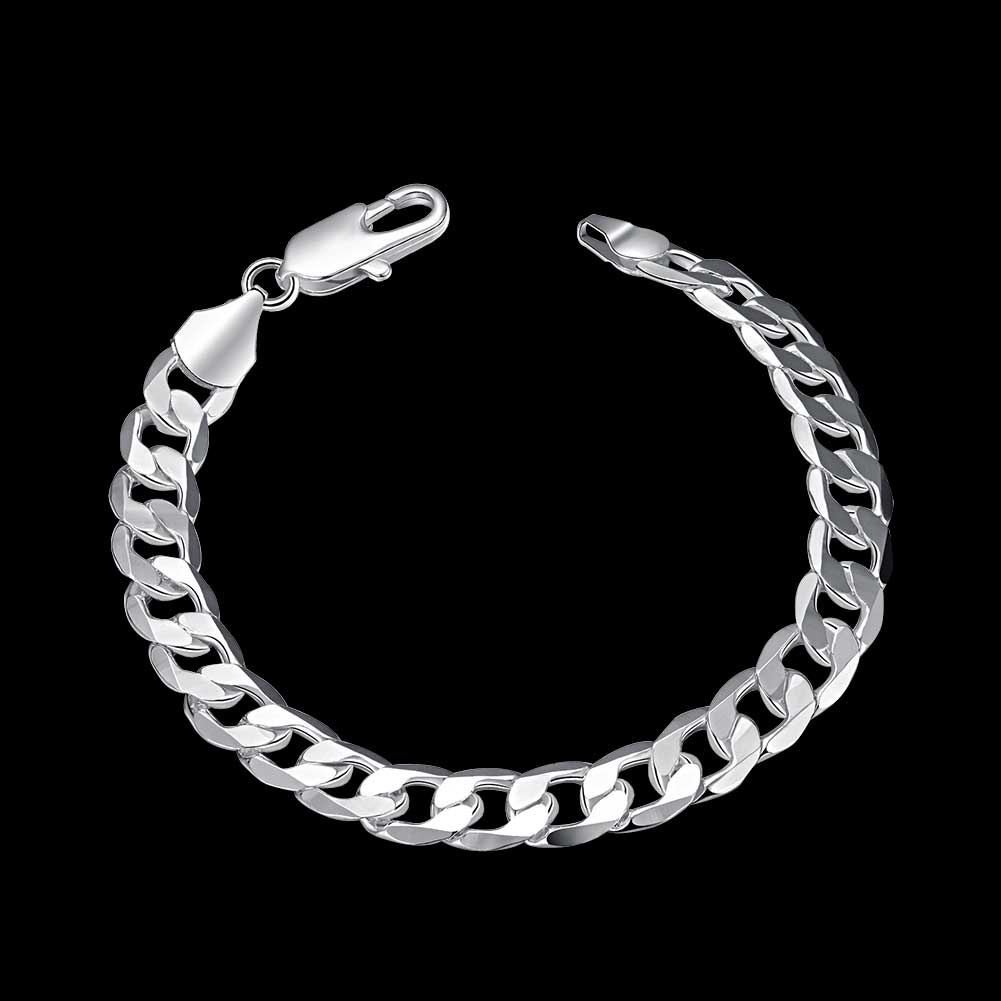Vòng Tay Dây Xích Dẹt 8MM Bằng Bạc Sterling 925 Thời Trang Mới Cho Nữ