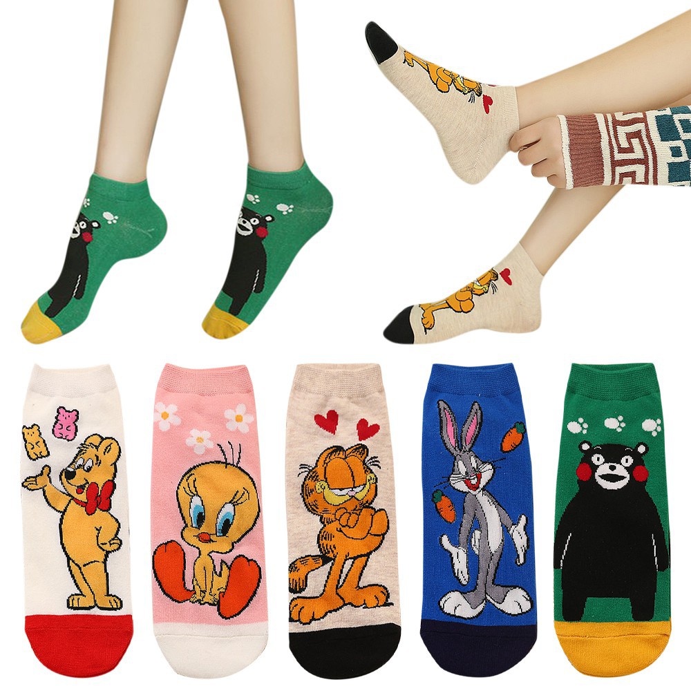 Tất Cotton Cổ Ngắn Hoạ Tiết Hoạt Hình Đáng Yêu Cho Nữ