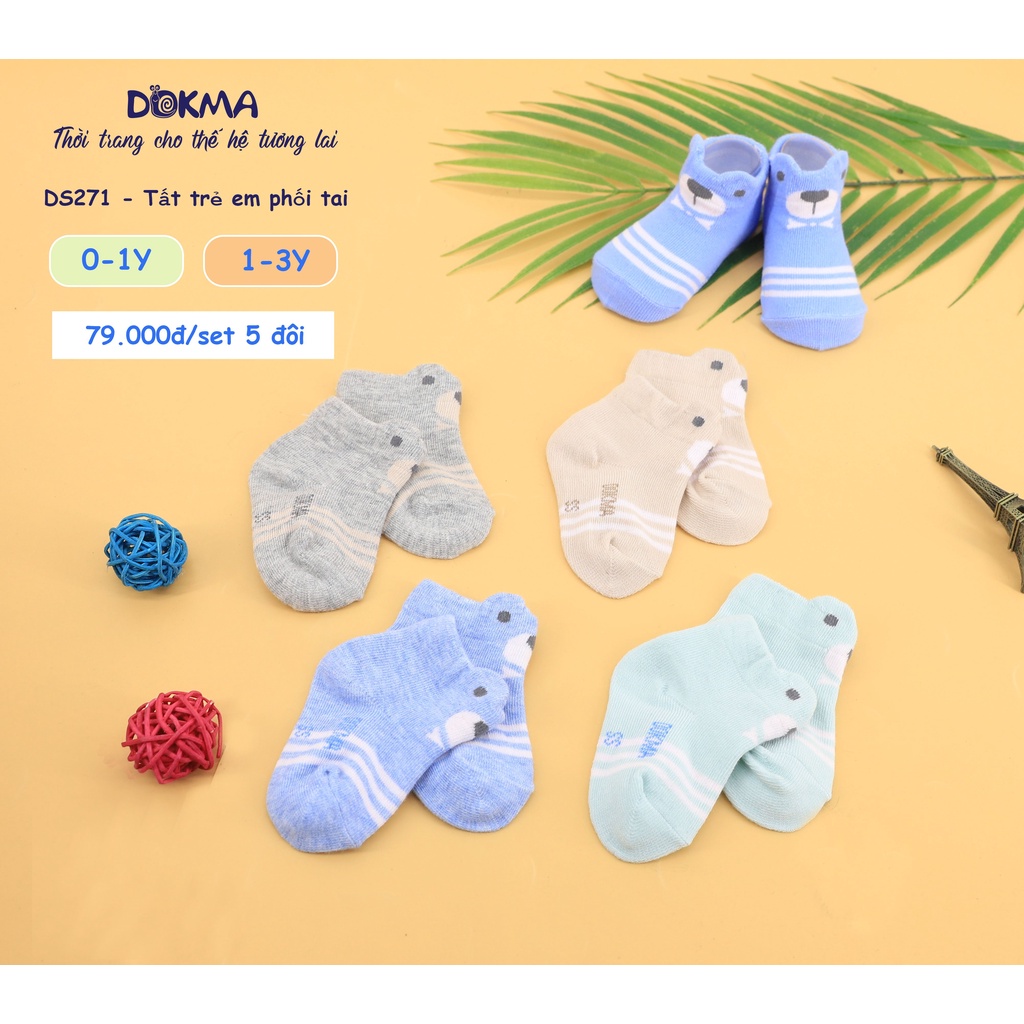 Dokma - Set 5 đôi tất trẻ em chống trượt phối tai (0-3y) DS271