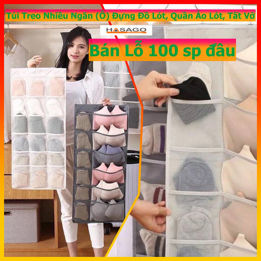 Túi Treo Nhiều Ngăn (Ô) Đựng Đồ Lót, Quần Áo Lót, Tất Vớ, Đồ Dùng 2 Mặt 30 Ngăn - Có Móc Treo Đa Năng