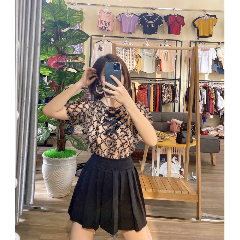 Áo lưới 2 lớp cổ đính nơ- cực xinh [HOT NHẤT] chất siêu xịn