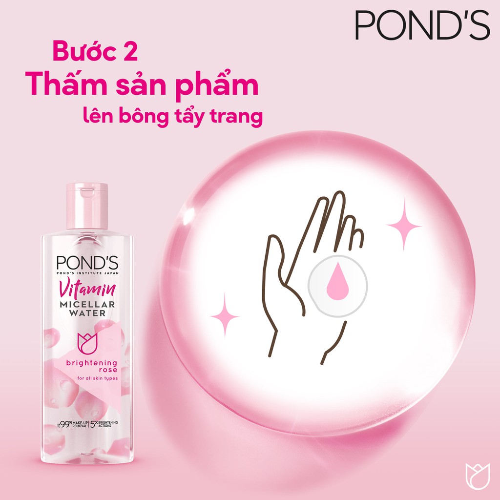 Nước tẩy trang sáng da Pond's White Beauty Micellar Water Vitamin 100ml ( Hoa Hồng- Than Tre)