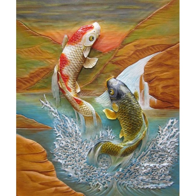 Bộ Tranh Đính Đá Tự Làm Hình Cá koi / Vuông Trang Trí Phòng Khách