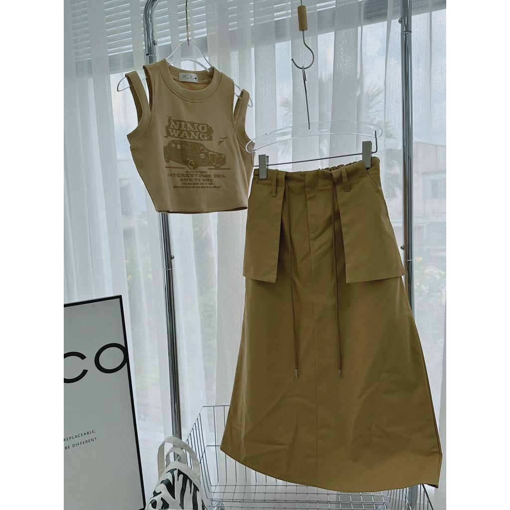 SET ÁO SÁT NÁCH CROPTOP + CHÂN VÁY MIDI TÚI (TH)