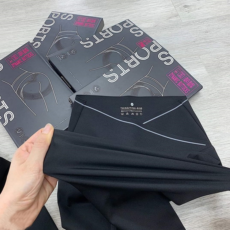 Quần legging nữ cạp cao dài vải Umi co giãnviền sọc kẻ trắng vạt chéo gen bụng nâng mông màu đen mặc tập gym ở nhà đẹp