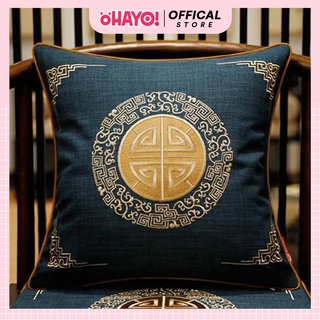 Gối tựa lưng Sofa vuông, tròn vải gấm thêu trang trí Decor nhà cửa OHAYO cao cấp chống bẩn vỏ gối kèm ruột gối