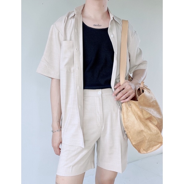 Set đồ nam Áo Sơ Mi Và Quần Ngắn Mùa Hè Mát Mẻ Phong Cách Hàn Quốc Cho Nam