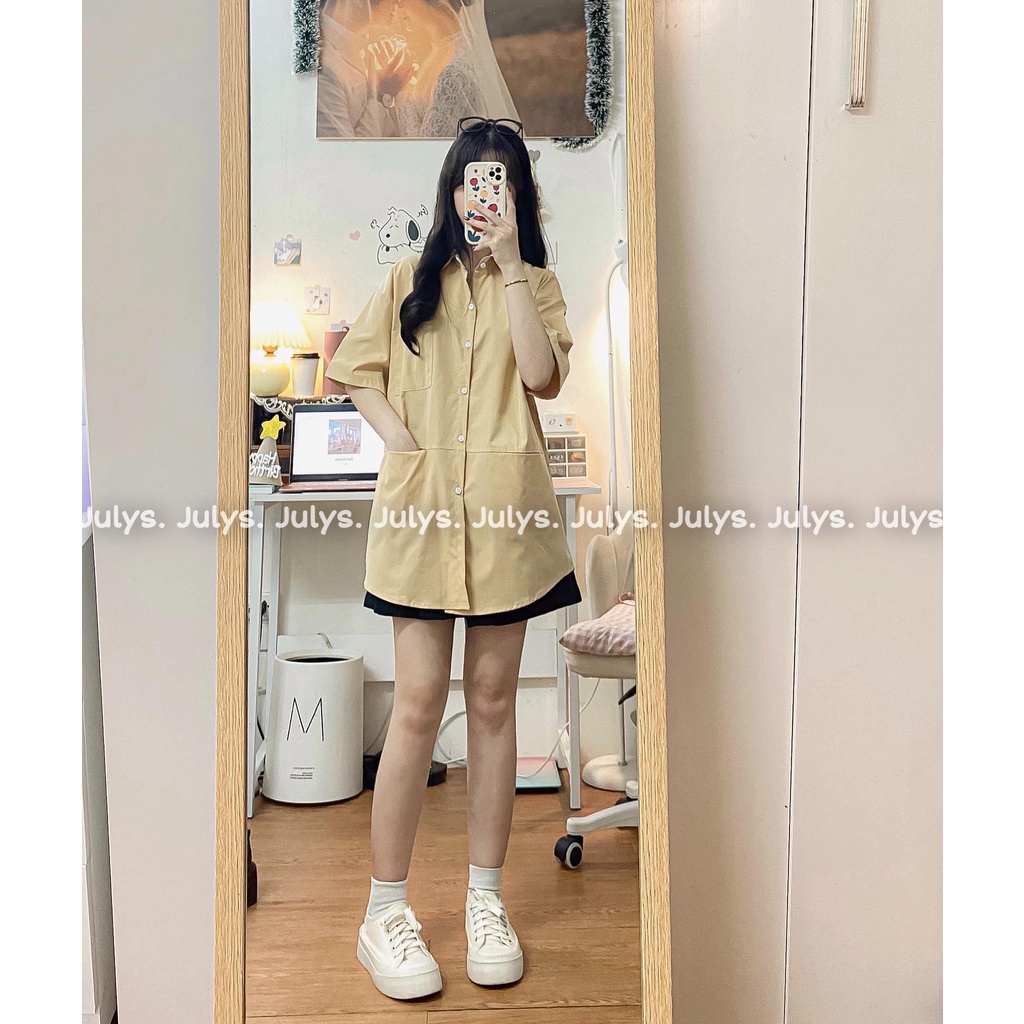 Áo sơ mi túi hộp ulzzang logo chữ (ảnh thật kèm video)
