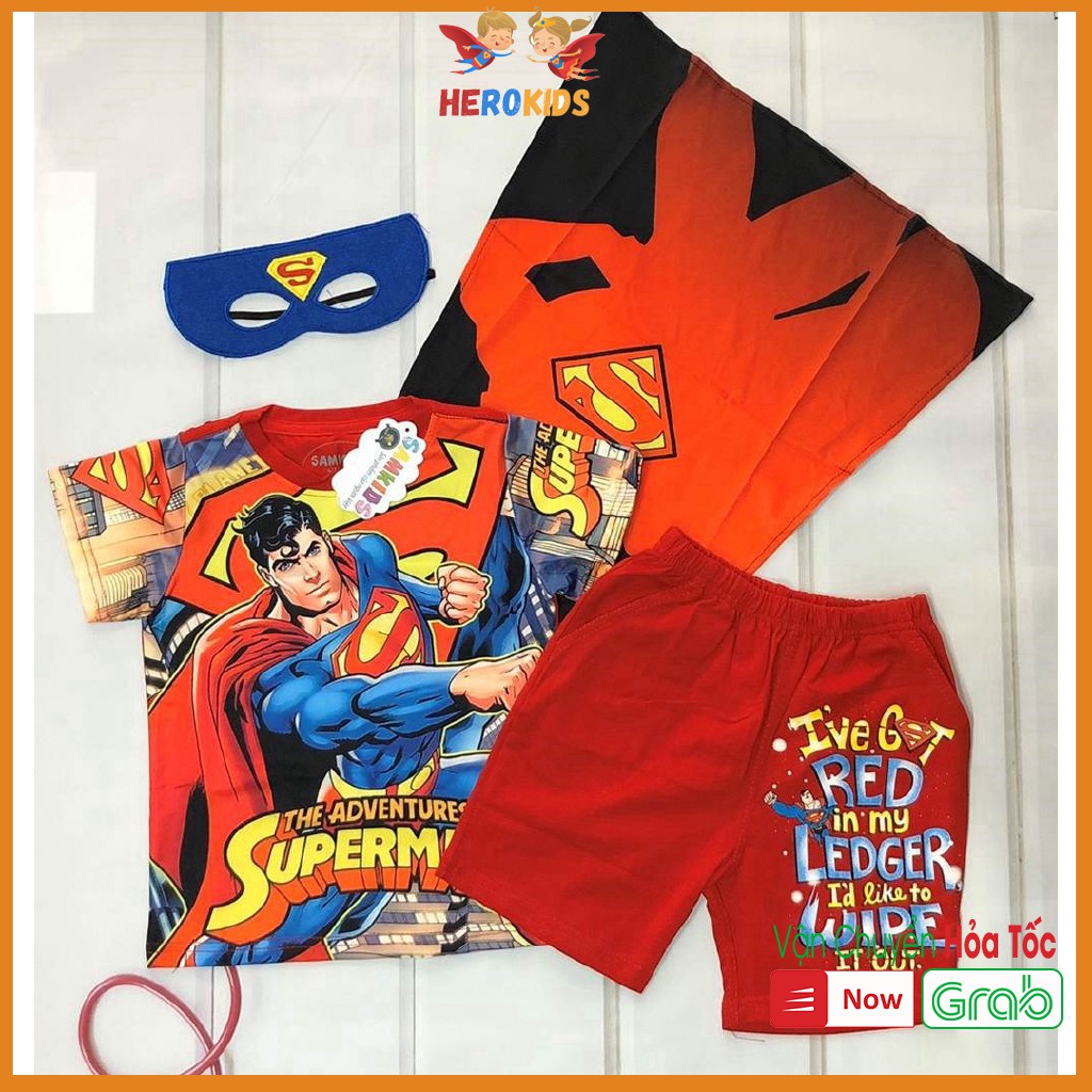 Bộ Super Man Lửng  Màu Đỏ in 3D sắc Nét, Vải Thun Cotton co Giãn 4 Chiều (Tặng Choàng Nạ)