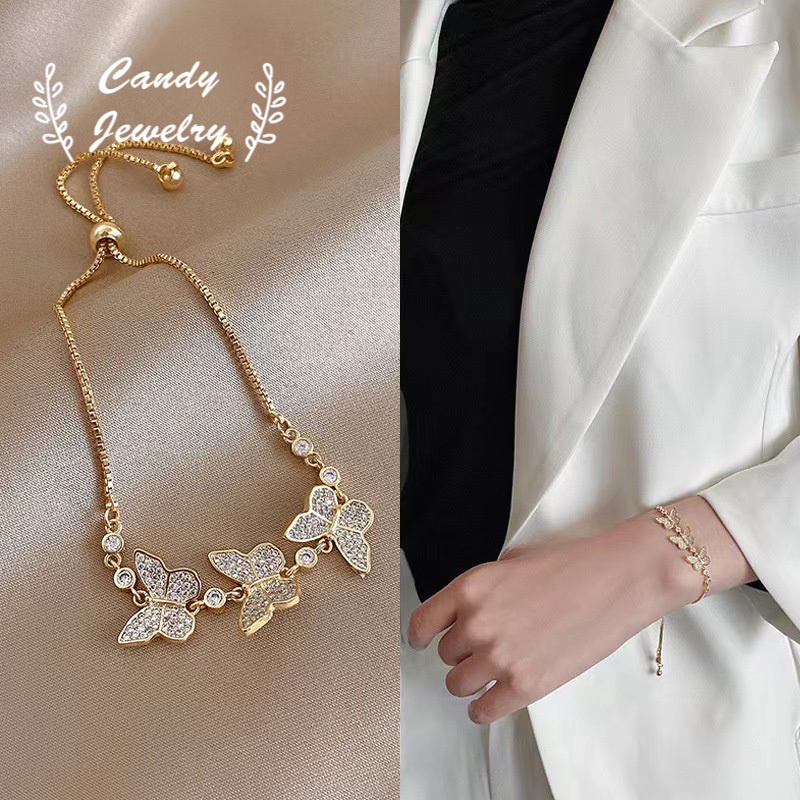 Vòng Tay Hình Bướm Đính Đá Zircon Đơn Giản Thời Trang Cho Nữ