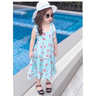 Váy lanh lụa kèm mũ đi biển cho bé gái siêu hot từ 10-24kg [LL01] [S]