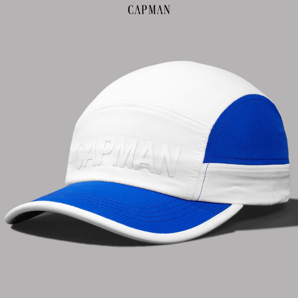 Mũ 5panel chính hãng CAPMAN phong cách hiphop vải dù CM112 màu trắng xanh