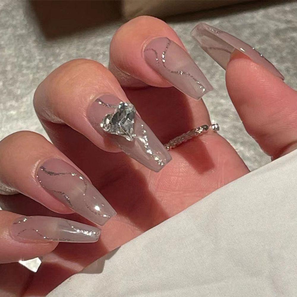 Hộp 24 Móng Tay Giả Che Phủ Toàn Diện Họa Tiết Lấp Lánh