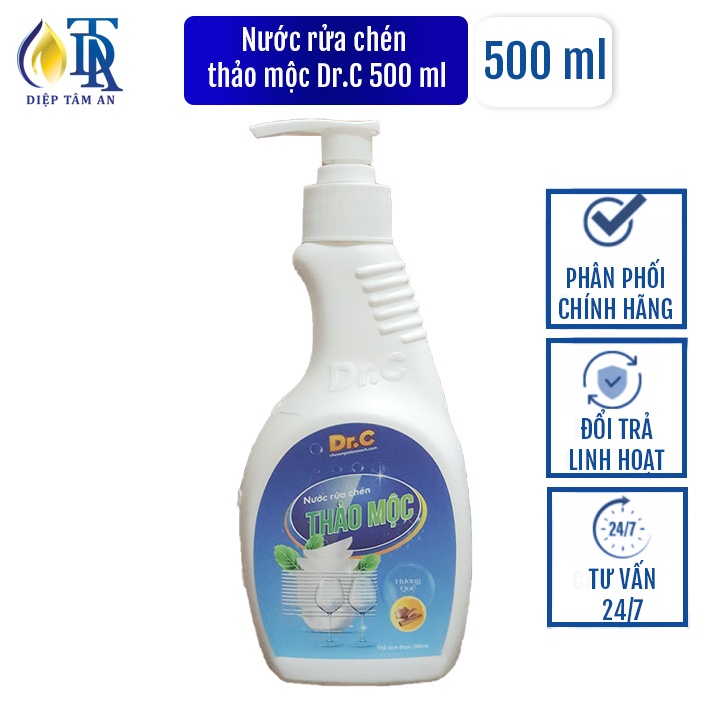 Nước rửa chén thảo mộc Dr.C 500 ml - Làm sạch dầu mỡ nhờn, vết bẩn; vệ sinh chén đĩa, đồ dùng nấu ăn; khử mùi tanh hôi