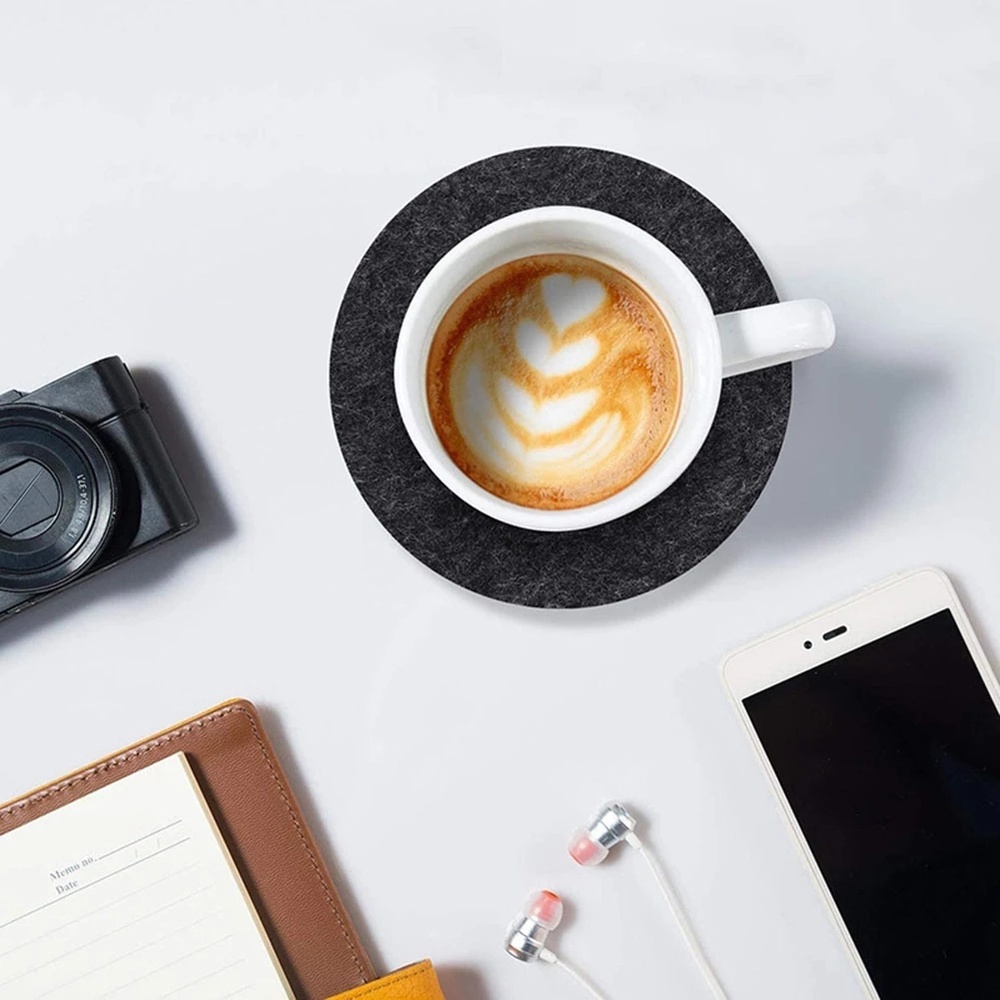 Set 8 Tấm Lót Ly Tròn Bằng Vải Nỉ Cách Nhiệt Bền Bỉ Bảo Vệ Cốc Nước Nóng/Cà Phê/Phụ Kiện Nhà Bếp