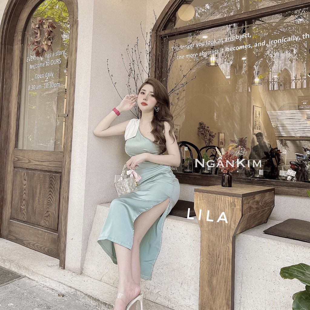 váy ôm body đầm chéo vai lụa xẻ tà- mã A008- Thời trang thiết kế | BigBuy360 - bigbuy360.vn