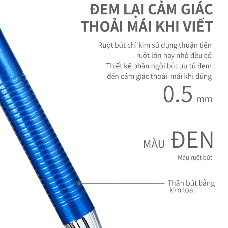 BÚT CHÌ KIM DELI THÂN KIM LOẠI MÀU BẠC, XANH DƯƠNG, HỒNG (CHỌN NGÒI 0.5 MM HOẶC 0.7 MM)