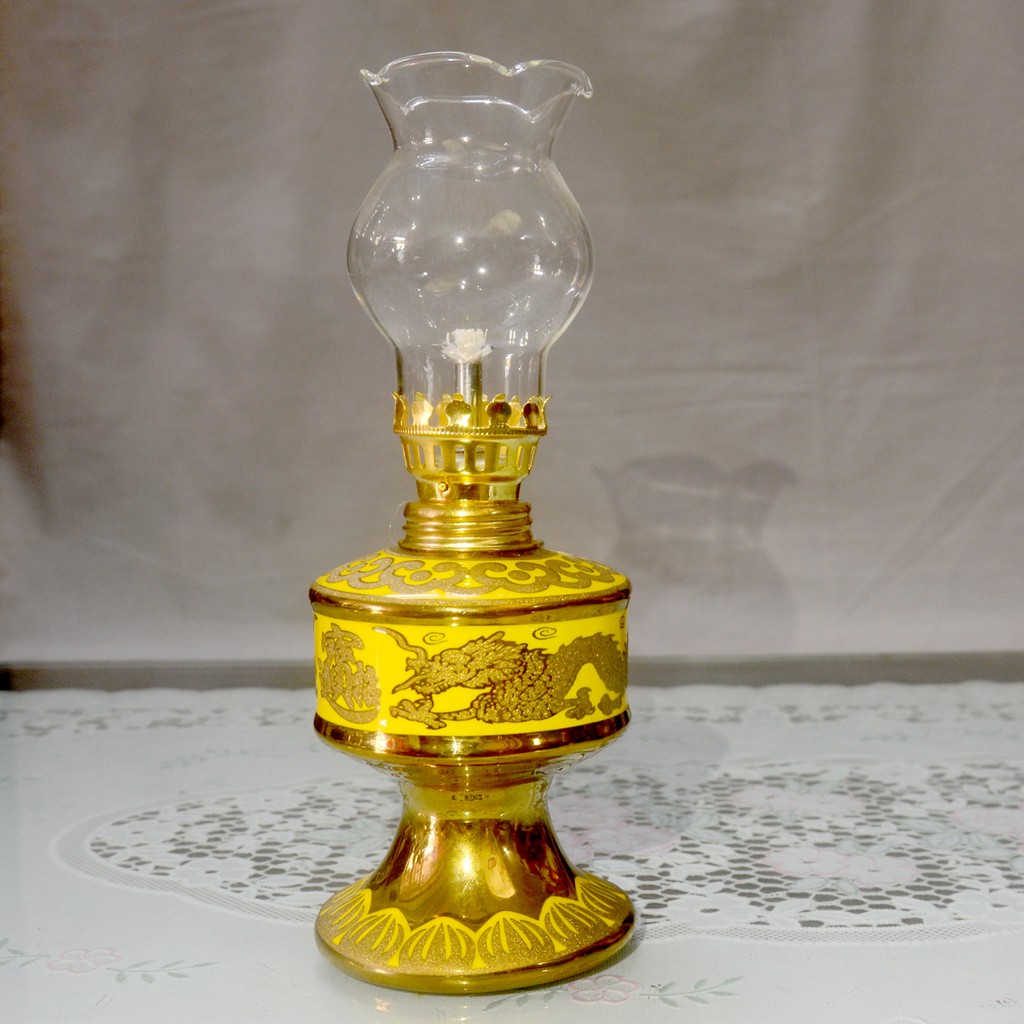 Đèn dầu sứ  rồng vàng 3D cao 18cm