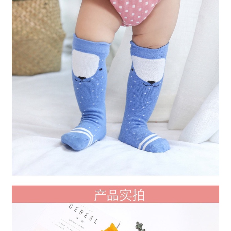 Tất KID SOCKS Cổ Cao Chống Trượt Cho Bé 0-3 Tuổi, 5 Màu Xinh Xắn, Chất Liệu Cotton Mềm Mịn