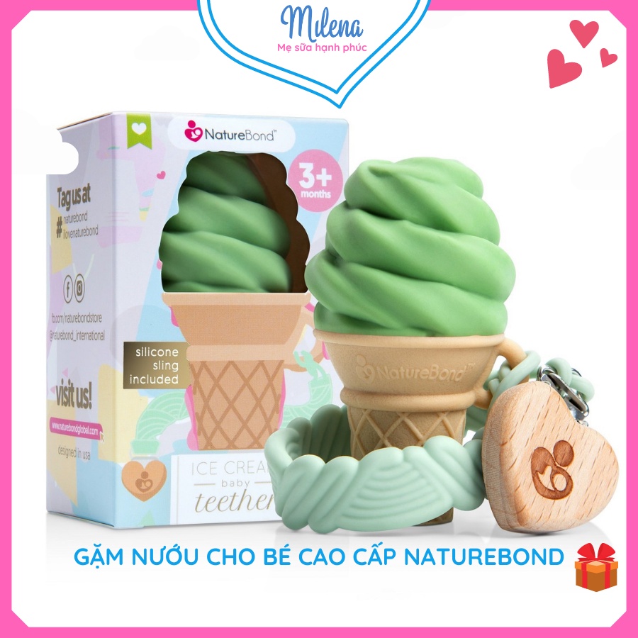 Gặm nướu cho bé cao cấp Naturebond, tặng dây đeo có kẹp, FDA Hoa Kỳ, mềm mại, không mùi, an toàn, 5 màu, chính hãng