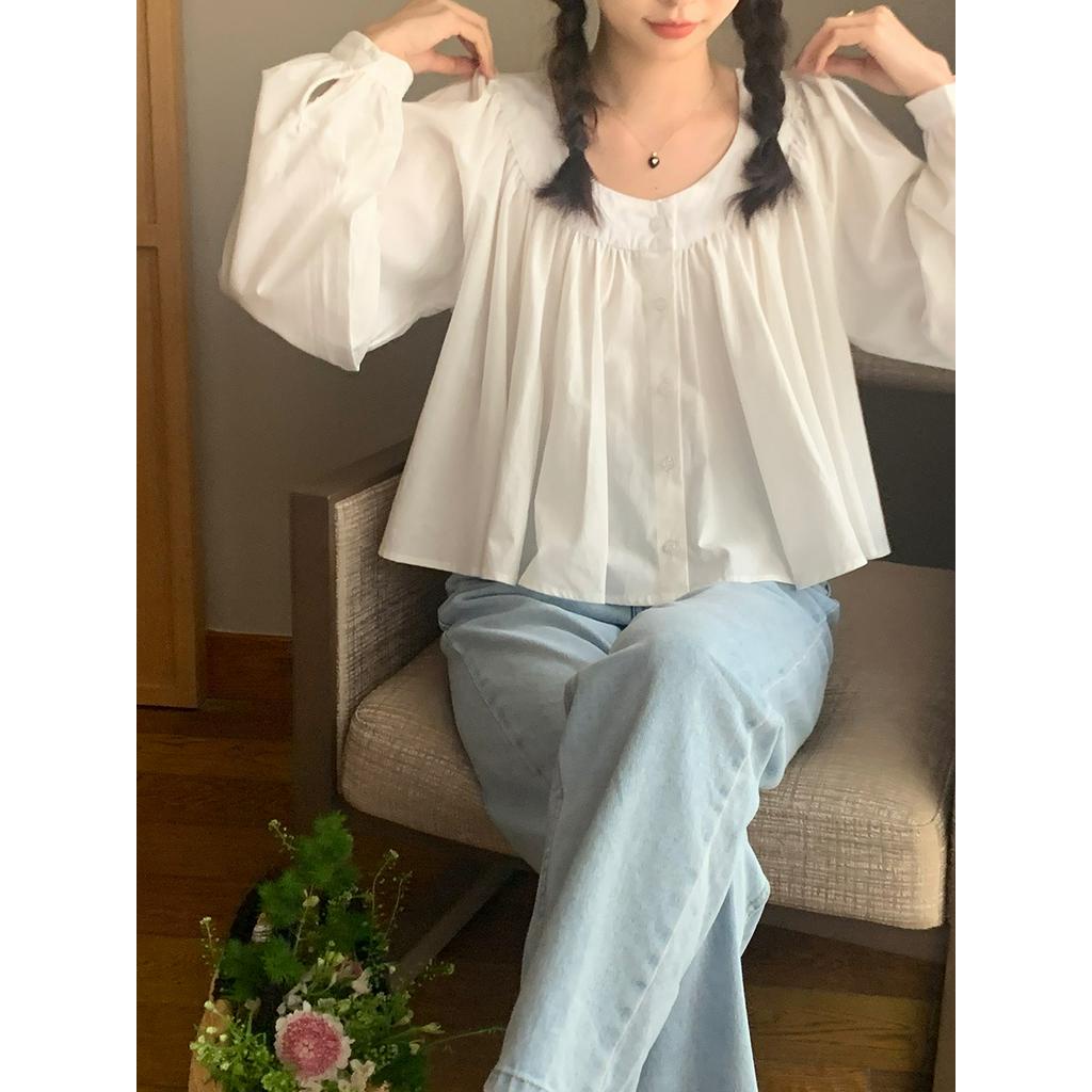 61644 Áo Sơ Mi Ngắn Màu Tinh Khiết Đơn Giản