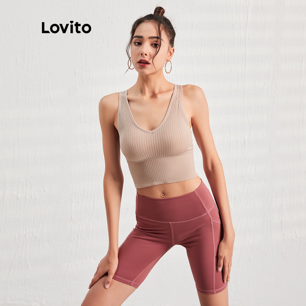 Áo ngực thể thao Lovito cổ chữ V màu trơn L07031