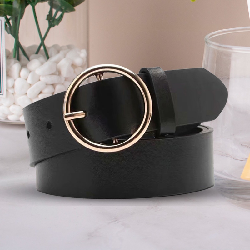 Thắt lưng da khóa kim loại tròn phong cách punk thời trang Hàn Quốc cho nữ