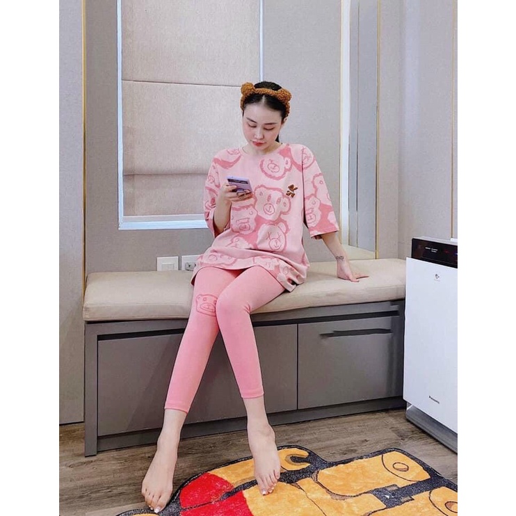 Đồ bộ thun tici họa tiết gấu trẻ trung, cá tính, chất liệu vải cotton cao cấp, mềm mại - 𝑲𝒉𝒐 𝒔𝒊̉ 𝑺𝒂̀𝒊 𝑮𝒐̀𝒏