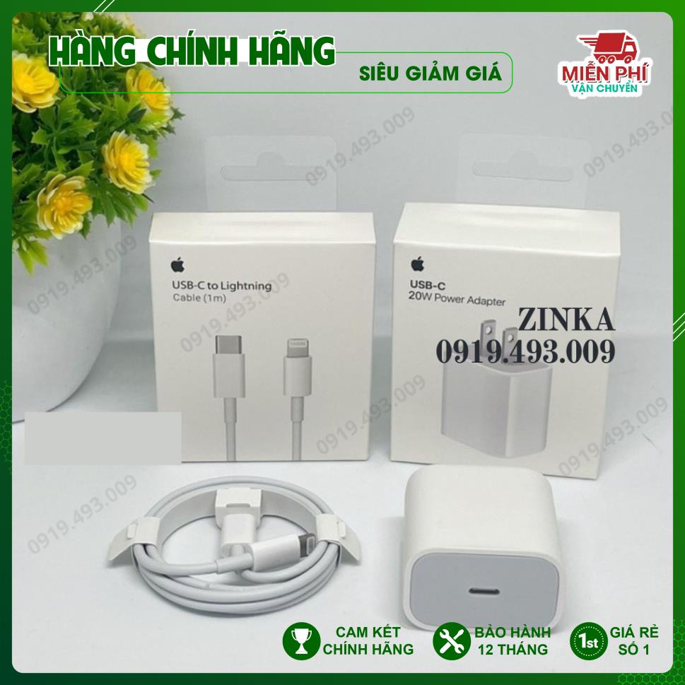 Dây sạc IP và củ sạc IP nhanh CHÍNH HÃNG 20W, USB-C To Lightning Cho iPhone 12/11//Xs/X/8/iPads