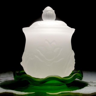 Ly nước thờ cúng hoa sen lưu ly trắng đế xanh-Ba cỡ