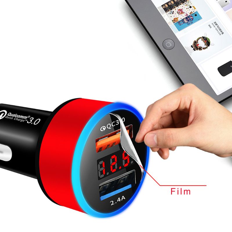 Tẩu sạc nhanh hai cổng USB QC 3.0 12V/24V tích hợp đèn LED kỹ thuật số cho điện thoại/máy tính bảng GPS