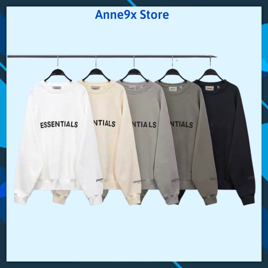 Áo Sweater nỉ Anne9x Store/ Áo Nỉ phối Tay In ESSENTIALS form Unisex phong cách Ulzzang Freesize