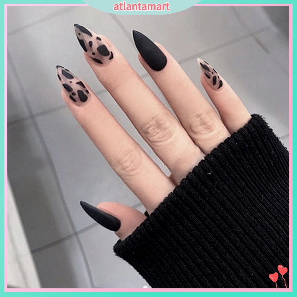 [Hàng mới về] Set 24 móng tay giả họa tiết bò sữa xinh xắn kèm keo dán