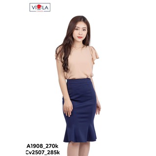 Viola_ Áo sơ mi nữ kiểu màu xanh ngọc và màu nude  chất liệu lụa Hàn  siêu mát mịn không nhăn nhàu  A1908