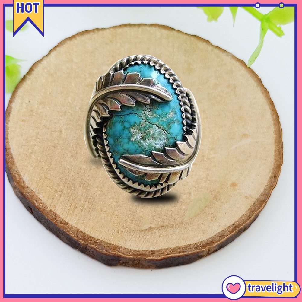 Nhẫn Đính Đá Ngọc Lam Giả K1 Phong Cách Vintage