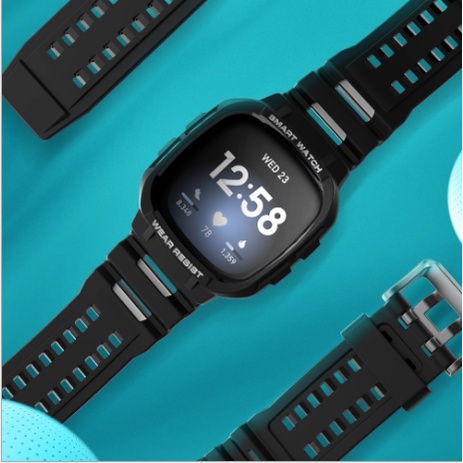 Dây cao su khỏe khoắn kèm ốp viền thể thao đẹp đồng hồ Fitbit Versa 3