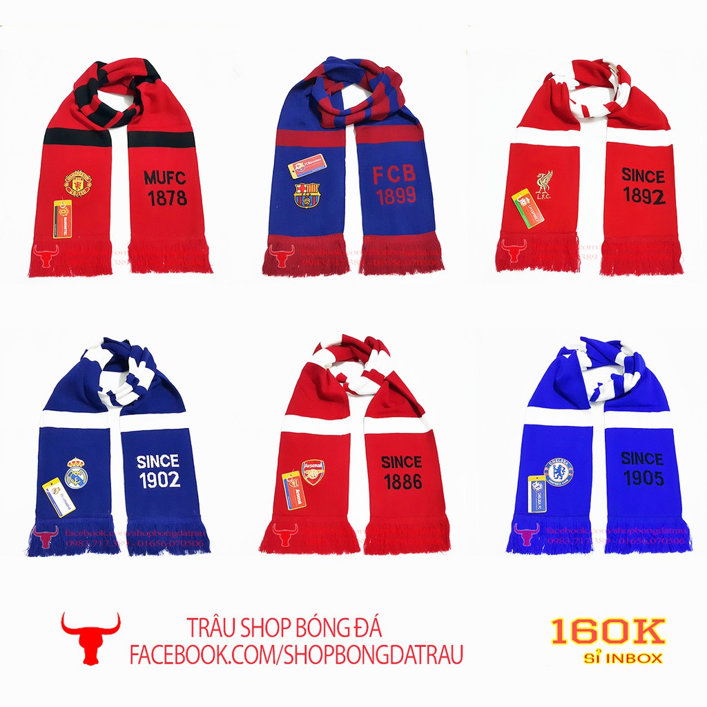 Combo khăn len, mũ len, găng tay len Arsenal Barca MU MC Real Liverpool AC