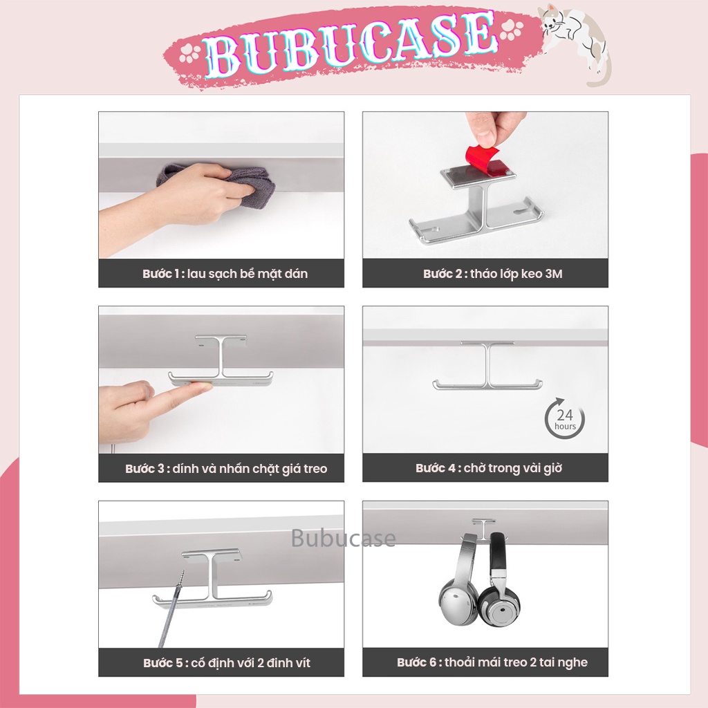 Giá Treo Tai Nghe/Headphone Tự Dính Đa Năng, Chất Liệu Kim Loại Sang Trọng - Thiết Kế Giá Kép, Treo 2 Tai Nghe Cùng Lúc