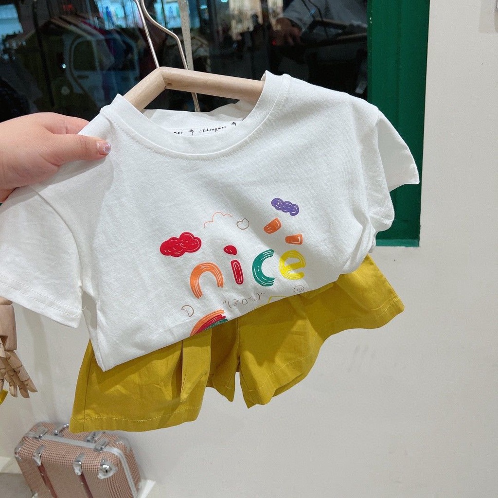 Áo Thun Cotton Tay Ngắn In Họa Tiết Graffiti Cầu Vồng Phong Cách Nhật Hàn Thời Trang 2022 Cho Bé Gái