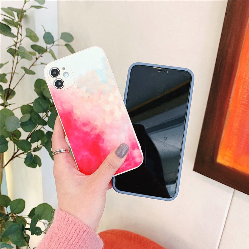 Ốp lưng điện thoại màu nước siêu mỏng dễ thương cho iPhone 11 Pro Max SE X XS max XR X 8 7 Plus Vỏ bảo vệ máy ảnh