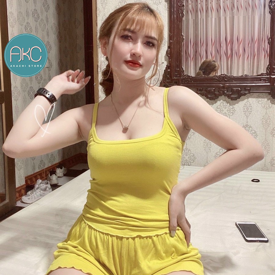 Đồ ngủ 2 dây thun tăm chất mát lạnh, bộ đồ ngủ nữ hai dây sexy mềm mại, co giãn thoáng mát AKACHI - BN01 | BigBuy360 - bigbuy360.vn