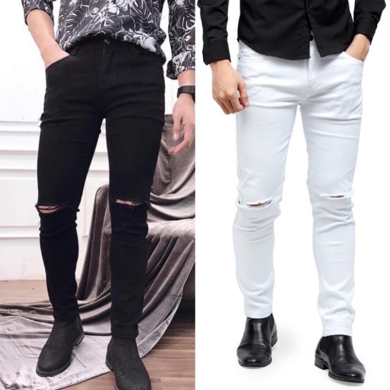 Quần jeans Nam Bigsize ĐEN TRẮNG trơn và Rách gối TCShopJeans !