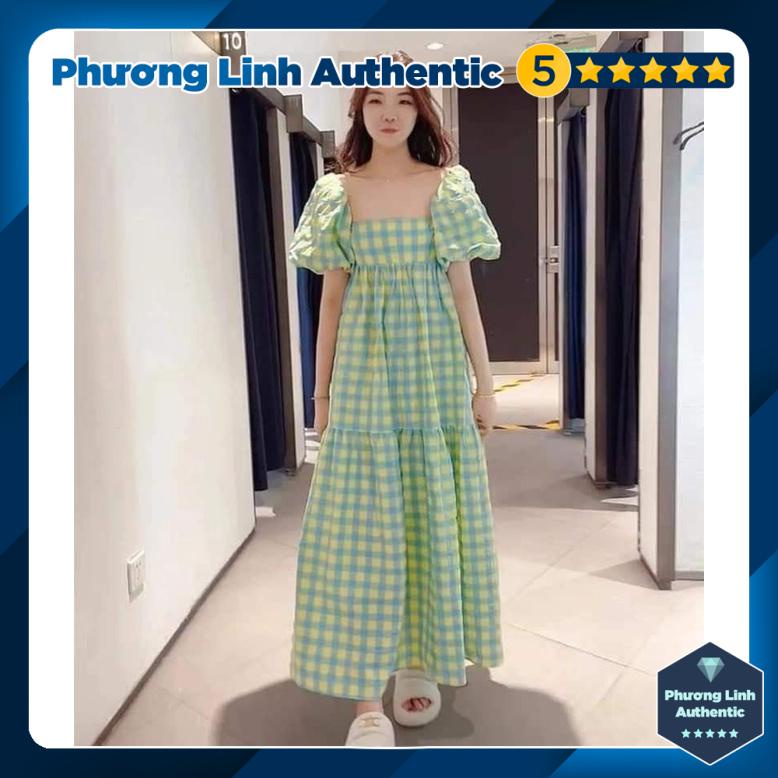 Váy kẻ cổ vuông dáng dài Zara Auth New Tag có sẵn 4688/314 4688314