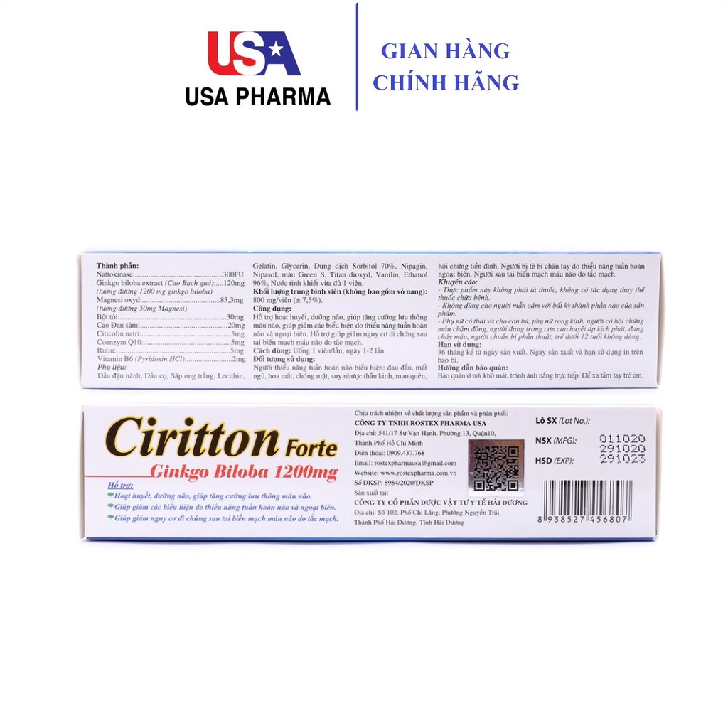Hoạt huyết dưỡng não Ciritton Ginkgo Biloba 1200mg - 30 viên [Ciritton Forte]