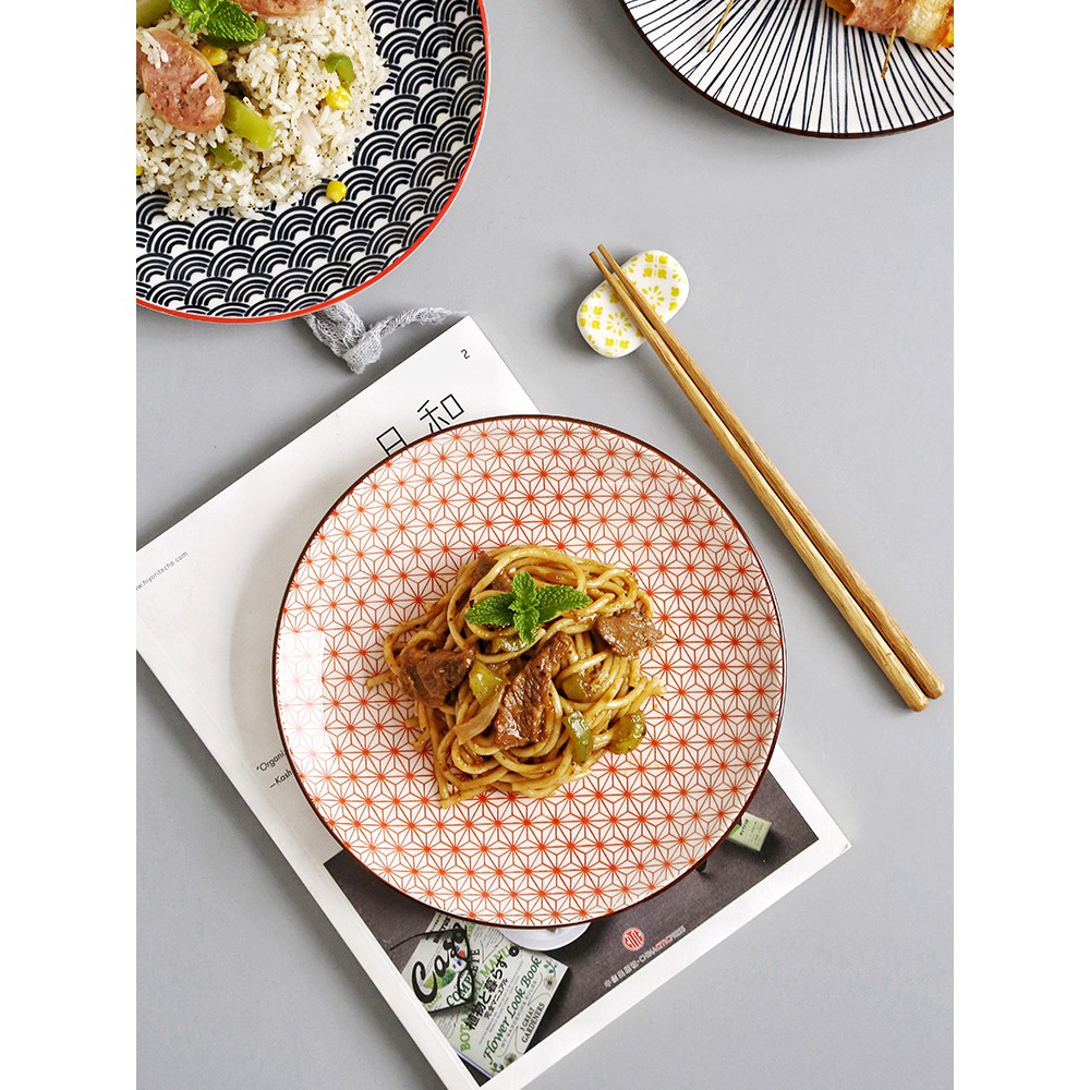 Đĩa sứ phong cách Nhật Bản, đĩa gốm trang trí tròn 6inch cao cấp - phụ kiện phòng ăn