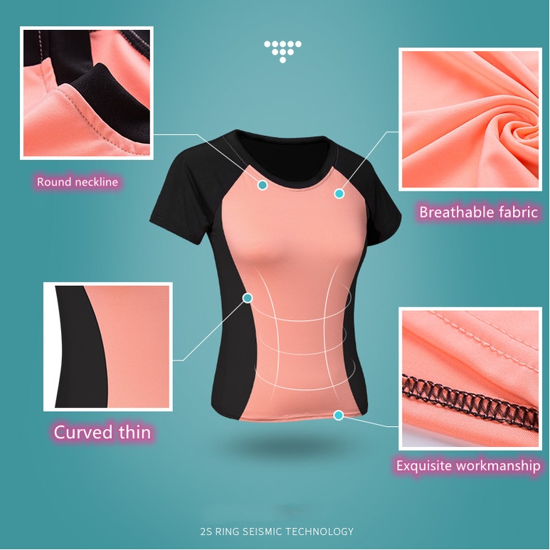 [42KG-72KG] áo tập gym nữ Good Quality Yoga Workout Clothes Tight Waist Track Suit Short-sleeved T-shirt Jogger