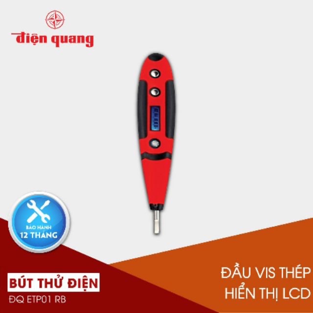 Bút thử điện Điện Quang ĐQ ETP01 RB (hiển thị LCD, đỏ đen) - hàng chính hãng, có sẵn