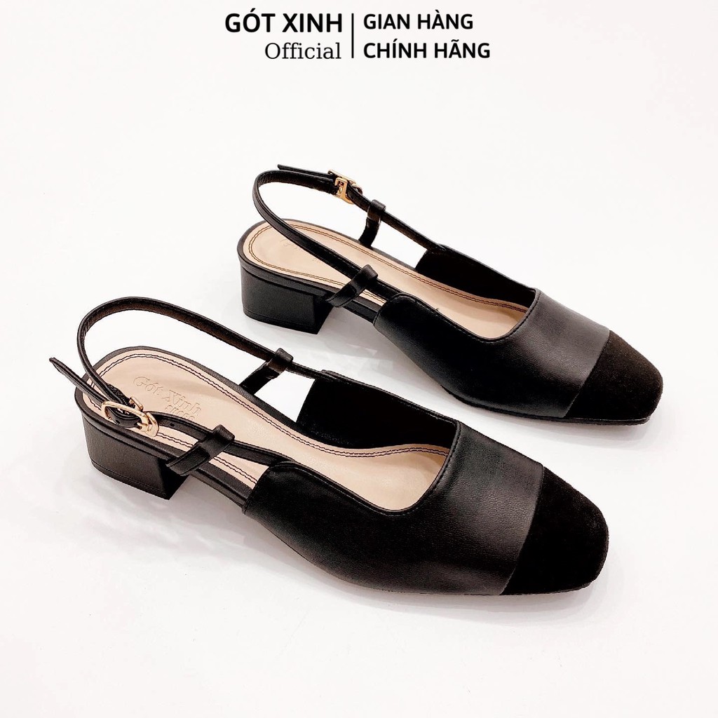 Sandal Gót Xinh GX257 Da Mềm Phối Đế Vuông Cao 3cm Có Quai Hậu