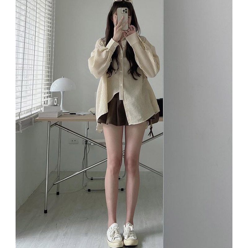 Áo Sơ Mi Kẻ Sọc Phom Rộng Tà Lệch M5001-Teen 888